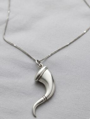 Vintage Sterling Silver 925 Italian Horn Cornicello Pendant Necklace 16g Solid